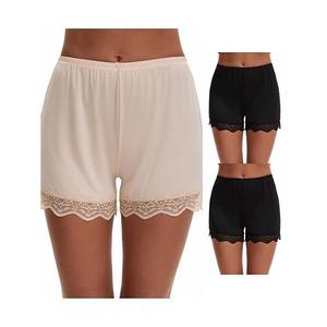 3 пары женских шорт-шортиков с кружевной отделкой из айс шелка, свободные, миди Inspire Chic, Black Beige
