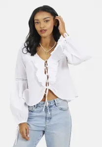 Блузка с длинными рукавами и завязками спереди Brave Soul, White