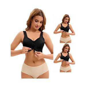 3 упаковки женских бюстгальтеров с кружевной передней застежкой, полным покрытием и мягкой бесшовной чашкой Inspire Chic, Black