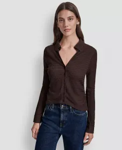 Женский топ с фактурной отделкой, воротником и застежкой на пуговицы Dkny Jeans, коричневый