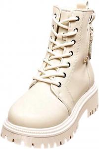 Женские кожаные ботильоны на шнуровке, армейские ботинки, классический круглый носок, массивный каблук, боковая молния, рифленая подошва, противоскользящие Generic, A-White