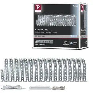 Светодиодная лента MaxLED 500 Базовый набор 10 м дневной белый 10 м 50 Вт 550 лм/м 6500 К 1 шт., базовый набор, без покрытия Paulmann, серебристый