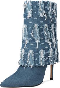 Женские ботильоны Joseywade с высокими каблуками, заостренным носком, тонким шпилькой, каблук 4,5 дюйма, джинсовые ботинки для осени и зимы, Denim3