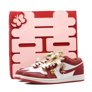 Jordan Баскетбольные кроссовки Air 1 Peninsula Love Letter, износостойкие, винтажные, красные