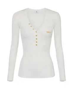 Блузка из смесового шелка цвета слоновой кости на пуговицах Elisabetta Franchi, бежевый