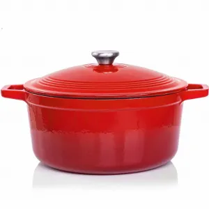Чугунная кастрюля 6 л, жаровня | Чугунная кастрюля красная - горшок для тушения | жаровня | сковорода | кастрюля для варки | жаровня VeoHome