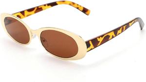 Солнцезащитные очки в овальной оправе в стиле панк для женщин, роскошные металлические солнцезащитные очки для женщин, классические винтажные очки, защита от ультрафиолета UV400 007301 Melrose, Gold