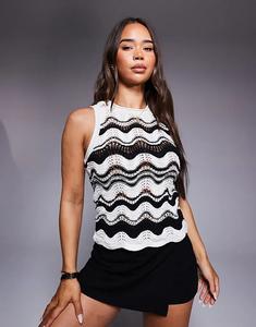 Жилет-топ River Island, связанный крючком, с черным шевронным принтом