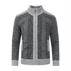 Кардиган на молнии воротник стойка кардиган крупной вязки свитер на подкладке для зимы Allthemen, серый