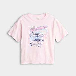 Футболка с принтом oversize для девочек 7-20 лет в размерах regular и plus So, Racing Cars Pink