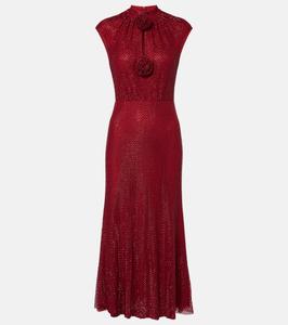 Платье-миди в сеточку с декором Self-Portrait, красный