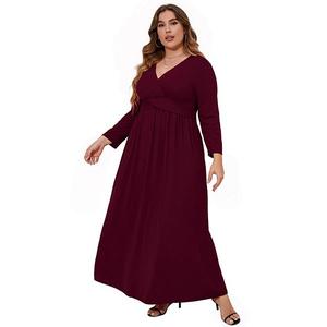 Платье макси с длинным рукавом для женщин Plus size Seoria, Burgundy