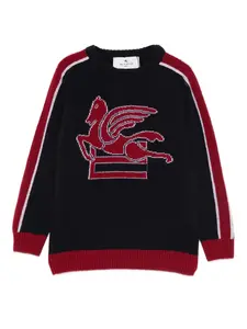 Свитер вязки интарсия с узором Pegaso ETRO KIDS, синий