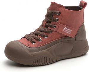 Женские ботильоны AMAZIDEAL из натуральной кожи на шнуровке с платформой, модные с округлым носком, повседневные высокие ботинки, удобные, с нескользящей подошвой, на флисовой подкладке, для увеличения роста, теплые, Red