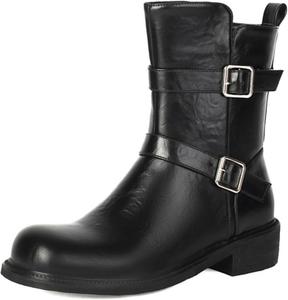 Женские ботильоны Aflngle с круглым носком, ремешком с пряжкой, на низком толстом каблуке, с боковой молнией, короткие стильные панк-мотоциклетные, Black