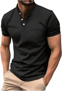 Мужская футболка хенли с коротким рукавом и карманом