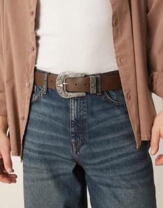 Ремень ASOS DESIGN в стиле вестерн с изображением барана из коричневой искусственной кожи