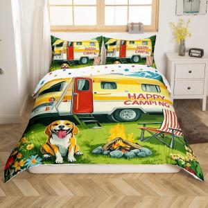 Erosebridal Комплект постельного белья Happy Camping в деревенском стиле с тематикой путешествий и кемпинга, Color 52