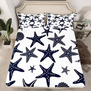 Erosebridal Фиттед простыня Coastal Twin Size, морской тематики с изображением морских звезд и ракушек, синего цвета для детей, White