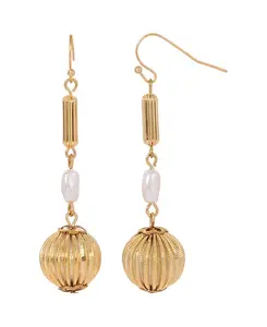 Женские серьги с круглыми рифлеными бусинами золотистого оттенка и белым искусственным жемчугом в форме риса 2028, gold