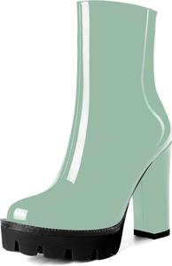 Женские повседневные уличные босоножки MOVINSTEPS с круглым носком, блестящей платформой, молнией, однотонные лакированные ботильоны на высоком каблуке 4,7 дюйма, Turquoise