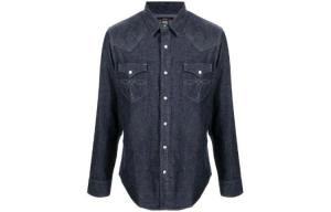 Ральф Лорен Rrl Длинный рукав Джинсовая Вестерн Рубашка Polo Ralph Lauren, синий