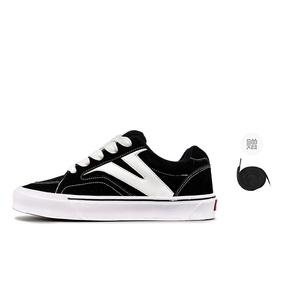 Пухлые кроссовки Low Top для скейтборда унисекс черно-белые VFDF, черно-белые (включая шнурки неоново-зеленого цвета)