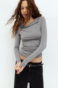 Драпированный трикотажный топ H&M, серый