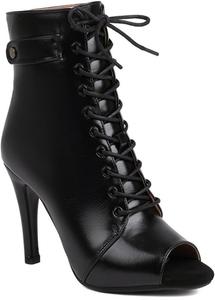 Женские ботильоны JXUZY с перекрестными ремешками, шнуровкой, открытым носком для джаза, бальными танцами и пол-данса Generic, D02-Black