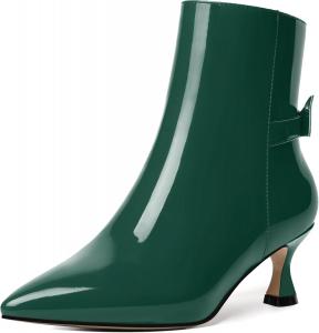 Женские лакированные свадебные туфли MODENCOCO с бантом, молнией, заостренным носком, каблук-купидон, высокие ботильоны 5 см, Dark Green