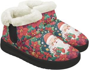 Женские зимние ботинки с меховой подкладкой, слипоны с плоским каблуком и меховой подкладкой, ботильоны Qoiuvncy, Christmas Santa Claus