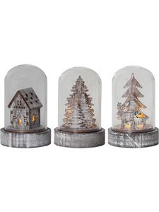 STAR Trading Декоративные светодиодные «чашки» со стеклянным куполом, деревянные, работают от батареек, набор из 3 штук, коричневый цвет