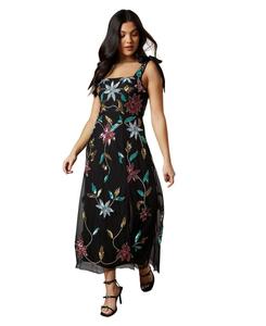 Платье миди с цветочным декором и разрезом Oasis, Black