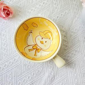 Ceramics Набор посуды с милым утенком, керамическая тарелка и миска с ручкой 15 см, комплект с палочками для еды
