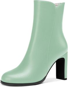 Женские формальные ботильоны SKYSTERRY с матовой поверхностью, круглый носок, на молнии, наружные, с блоковым высоким каблуком 3,3 дюйма, Turquoise