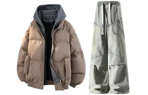 Толстовка Casual Sportswear утепленная с капюшоном унисекс X1617, серый puffer jacket+желтый mud pants