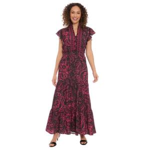 Женское платье с оборкой на шее, рукавами-крылышками и присборенной талией London Times, цвет berry black