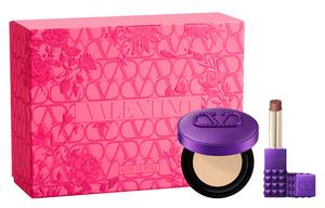 Valentino Дикий фиолетовый тональный крем-подушечка Dewy Air Cushion и помада-студ Makeup Sets, легко растушевывается, выравнивает тон кожи, 2,3 г+12 г