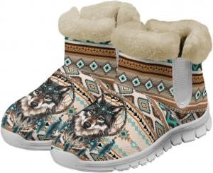 Женские зимние сапоги JoyLamoria с принтом Санта-Клауса и оленей, синие с снежинками, теплые пушистые ботинки для прогулок, утепленные, с противоскользящей подошвой для улицы