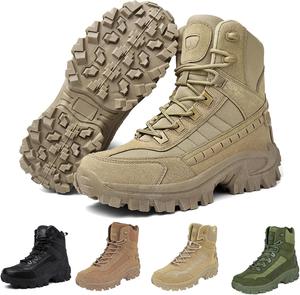 Мужские боевые ботинки, ортопедические туристические ботинки с поддержкой свода стопы, водонепроницаемые противопрочные ботинки с боковой молнией, тактические ботинки для улицы, мотоцикла и работы Generic, хаки