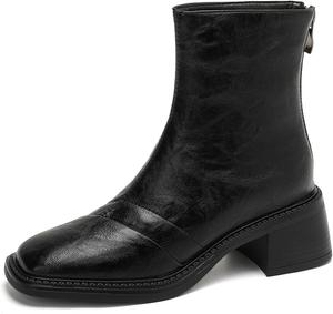 Женские западные ботильоны Челси на щиколотку с задней молнией, квадратным носком, массивным средним каблуком, ретро стильные короткие ботинки JOEUSTY, Black