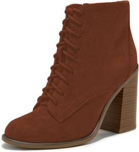 Женские классические ботильоны YDN с круглым носком, шнуровкой, высокими блочными каблуками и боковой молнией, для работы и повседневной носки, размеры 4-16 US, Brown