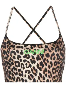 Укороченный топ с леопардовым принтом GANNI, коричневый