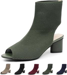 Женские вязаные сандалии с открытым носком на массивном каблуке, с ремешком сзади, модные открытые с зауженным носком, без застежки, на низком каблуке, летние, удобные, дышащие, повседневные ботильоны-носки OXNEUHG, Green