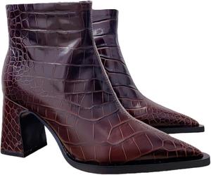 Ретро и удобные женские ботильоны с острым носком, боковой молнией, массивным каблуком, из натуральной кожи с каменным узором, осень/зима XU RI Happy Bird, Burgundy - Stone Pattern