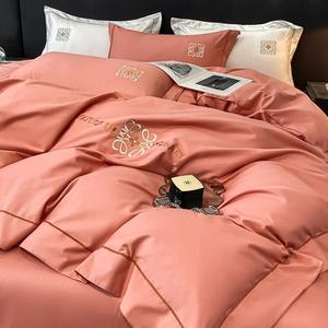 FUANNA Комплект постельного белья 2.0м: пододеяльник 220x240 см, простыня, 2 наволочки, светлый оранжевый, shengluoyi