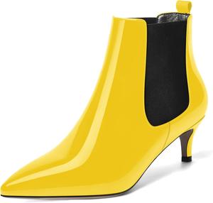 Женские офисные ботильоны SKYSTERRY с заостренным носком, лакированные, модные, невысокий каблук 2 дюйма, Black Yellow