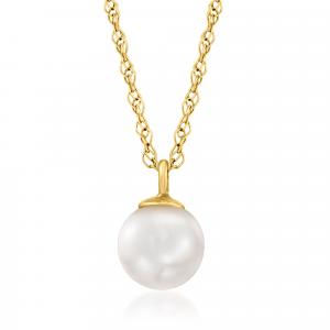 Ожерелье с подвеской RS Pure by Ross-Simons из 14-каратного желтого золота с культивированным жемчугом 5-5,5 мм Rs Pure, 16 In