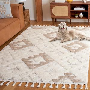 Ковер SAFAVIEH, 92 x 153 см,  Moroccan Tassel Shag Collection, Ivory & Beige, современный дизайн, идеален для помещений с высокой проходимостью в гостиной, спальне и столовой (MTS688B-3)