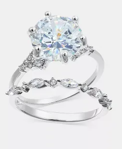 Комплект из 2 колец с кубическим цирконием и кристаллами, эксклюзив от Macy's Charter Club, rhodium